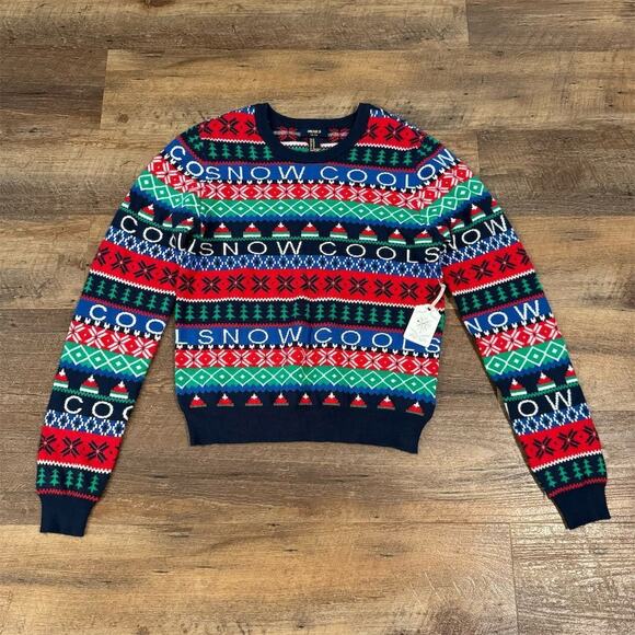 NEW FOREVER 21 Ugly Christmas Sweater "Snow Cool" Fair Isle Red Green Blue Soft - Picture 1 of 16